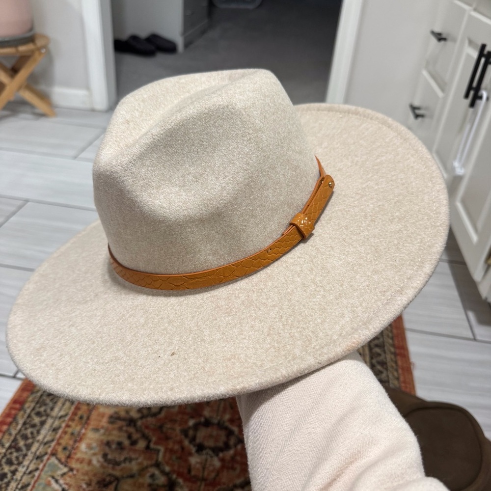 Cream Fedora Hat with Tan Band
